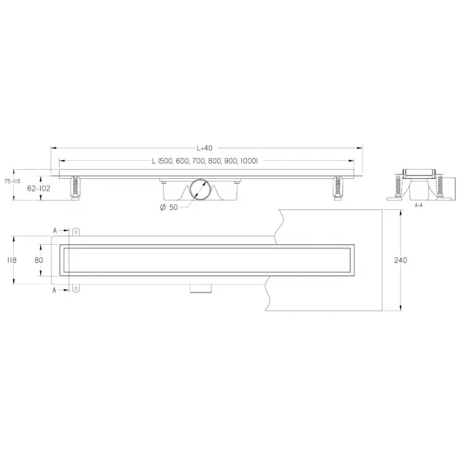 Odtokový žľab Inox Biele sklo 700