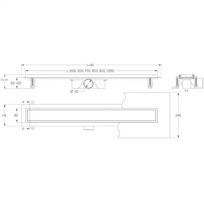 Odtokový žľab Inox Biele sklo 1000