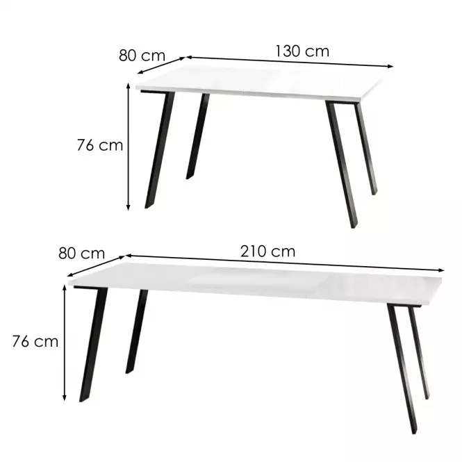 Rozkladací stôl Liwia 130/210x80cm Biely lesk