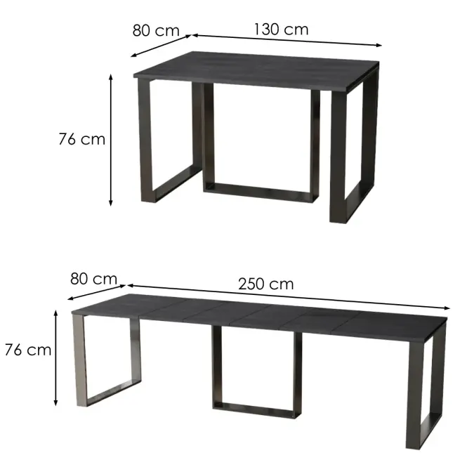 Rozkladací stôl Borys 130/250x80cmbetón tmavý,3