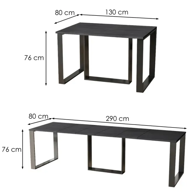 Rozkladací stôl Borys 130/290x80cm betón tmavý,3