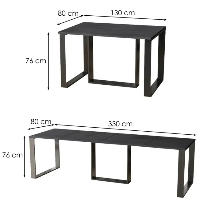 Rozkladací stôl Borys 130/330x80cm betón tmavý,3
