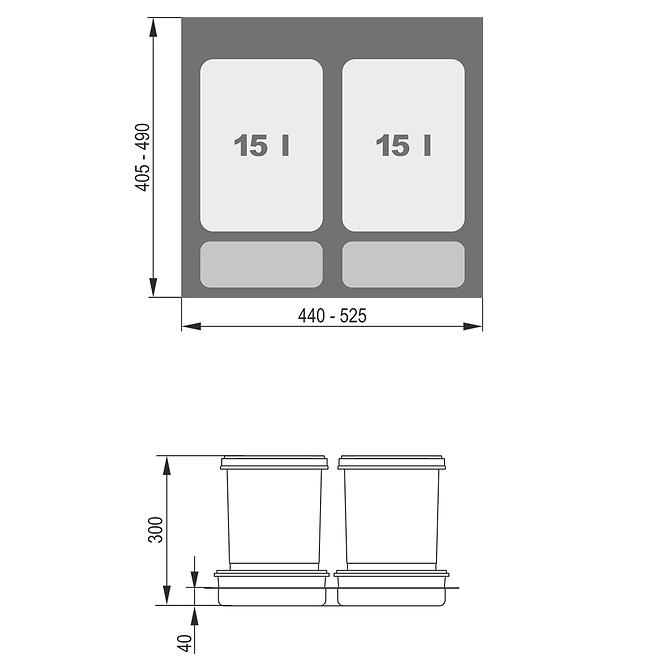 Nádoba na odpad Praktiko 60 Dvojitý 2x15l