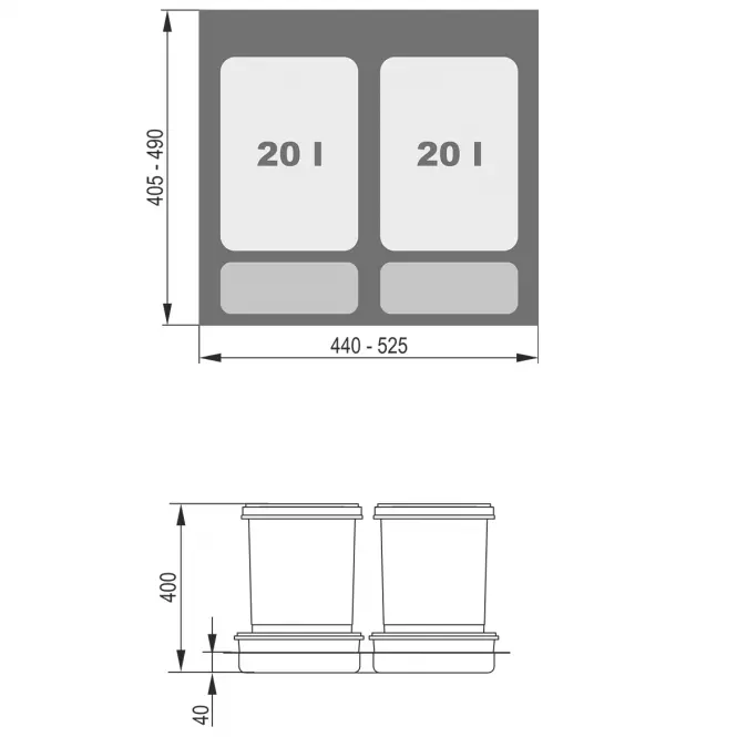Nádoba na odpad Praktiko 60 Dvojitý 2x20l