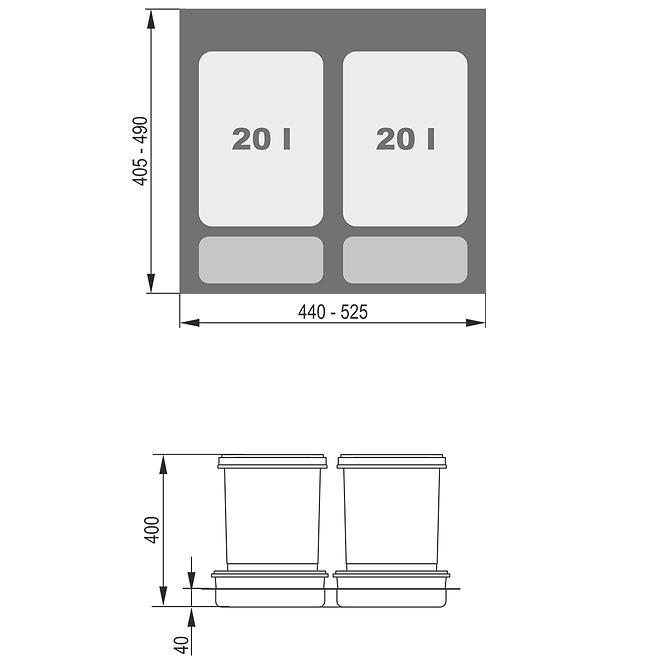 Nádoba na odpad Praktiko 60 Dvojitý 2x20l