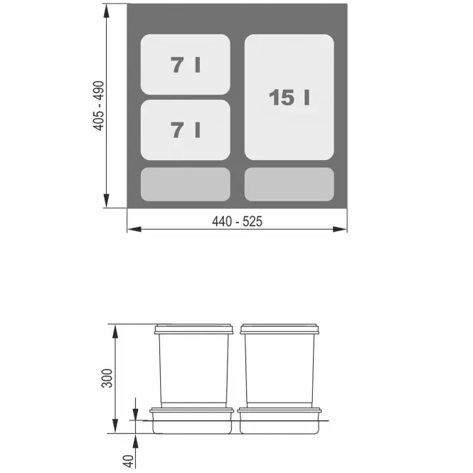 Nádoba na odpad Praktiko 60 trojdielna (1x15l + 2x7l),2
