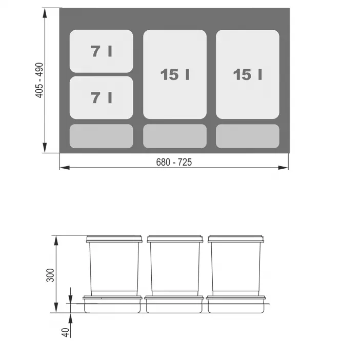 Nádoba na odpad Praktiko 80 4 Dílný (2X15L+2X7L),2
