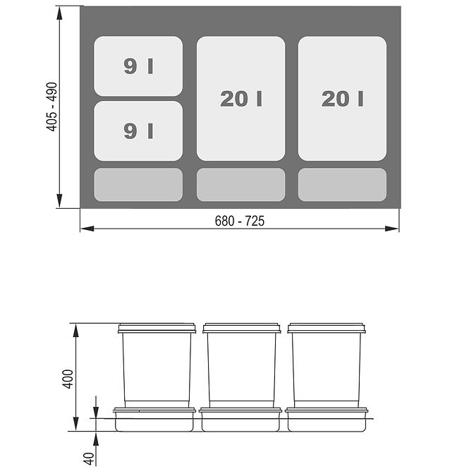 Nádoba na odpad Praktiko 80 4 dielná (2x20 l + 2x9 l)