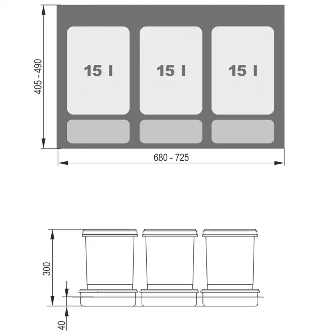 Nádoba na odpad Praktiko 80 trojdielna 3x15 l