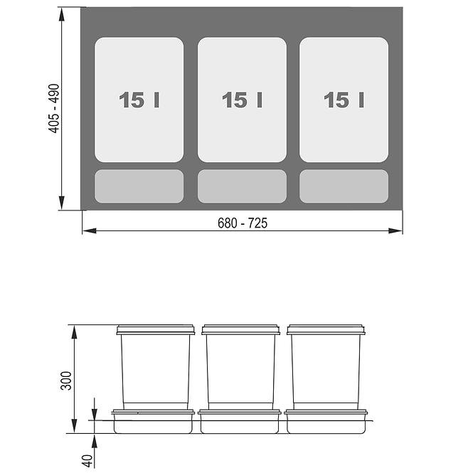 Nádoba na odpad Praktiko 80 trojdielna 3x15 l