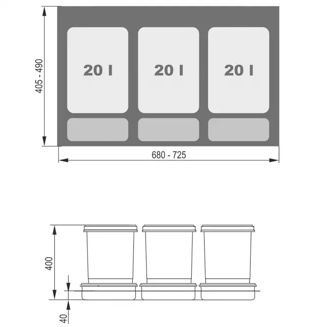 Nádoba na odpad Praktiko 80 trojdielna 3x20l