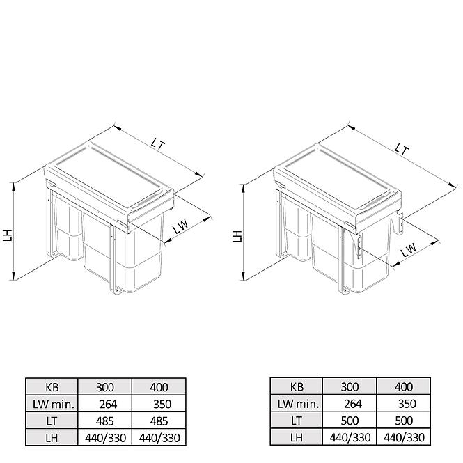 Nádoba na odpad JC 40 vysoká trojdielna (2x9l/1x20l)