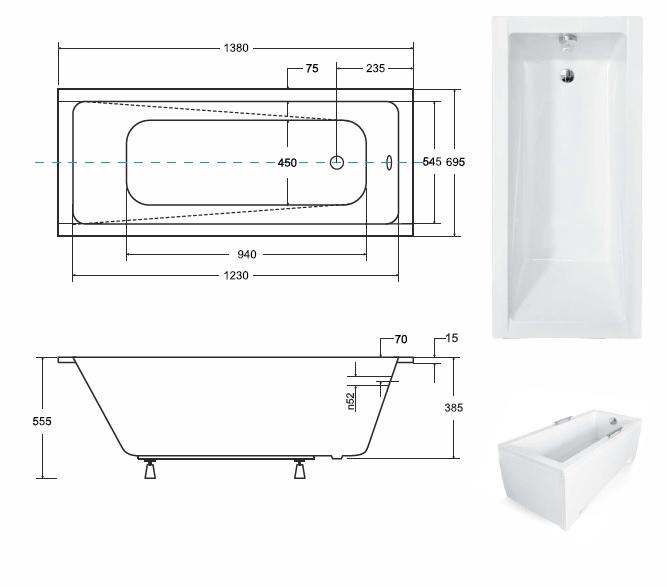 Vaňa Modern slim 140/70 + nohy,5