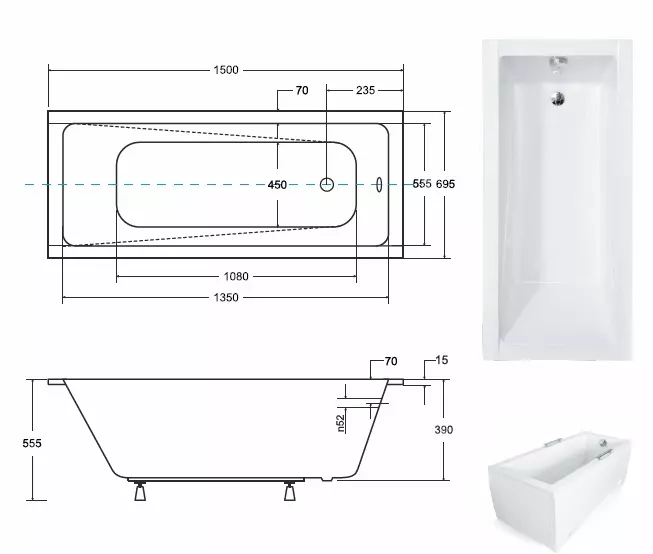 Vaňa Modern slim 150/70+ nohy,5