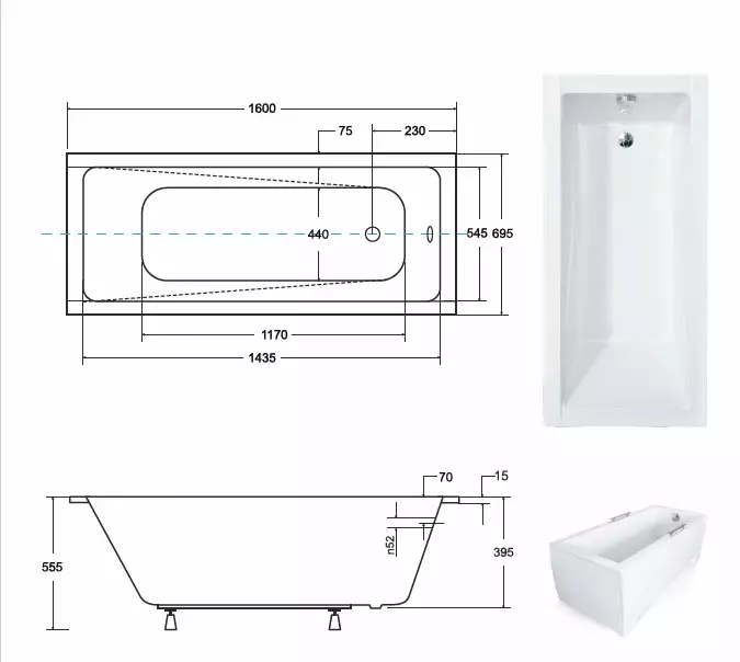 Vaňa Modern slim 160/70 + nohy,5