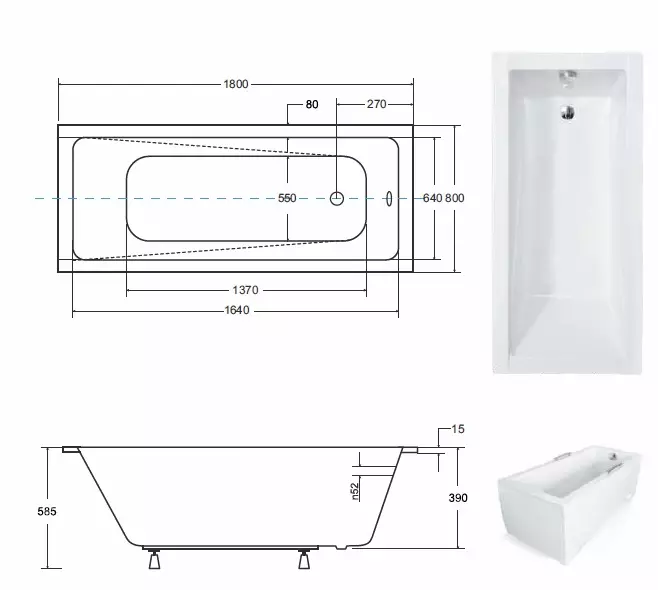 Vaňa Modern slim 180/80 + nohy