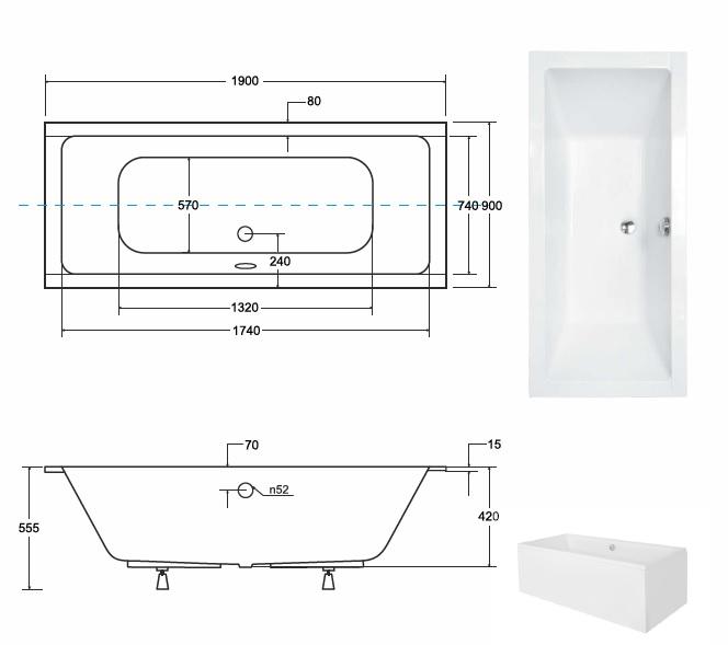 Vaňa Quadro Slim 190/90+ nohy