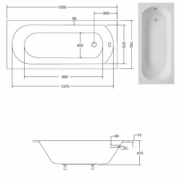 Vaňa Intrica slim 150/75 + nohy