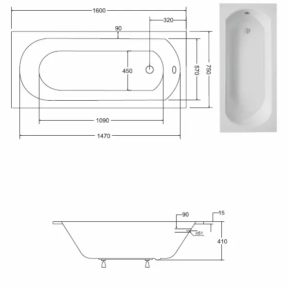 Vaňa Intrica slim 160/75 + nohy