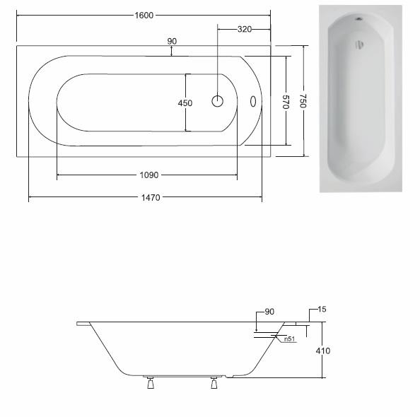 Vaňa Intrica slim 160/75 + nohy