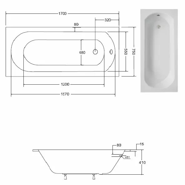 Vaňa Intrica slim 170/75 + nohy