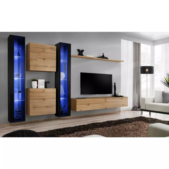 Závesná skrinka Switch Sklo WW1 čierna +LED,3