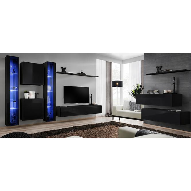 Závesná skrinka Switch Sklo WW1 čierna +LED