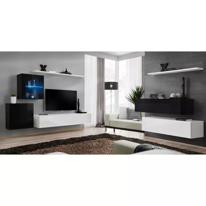 Obývacia stena Switch XV Sklo +LED Biely/čierna