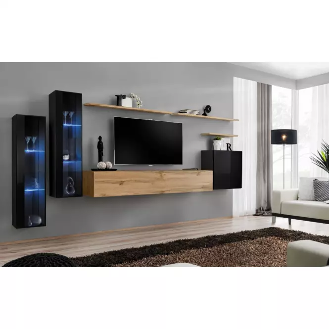 Závesná skrinka Switch WW2 čierna +LED