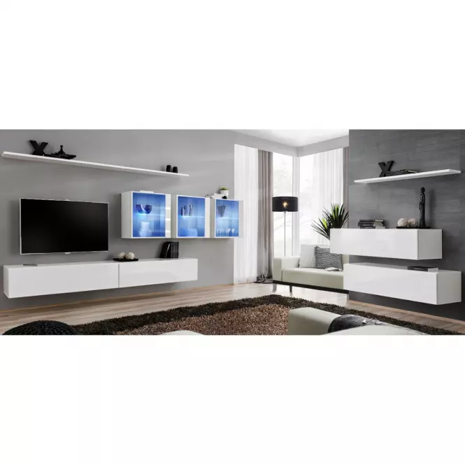 Obývacia stena Switch XVII Sklo +LED  Biely