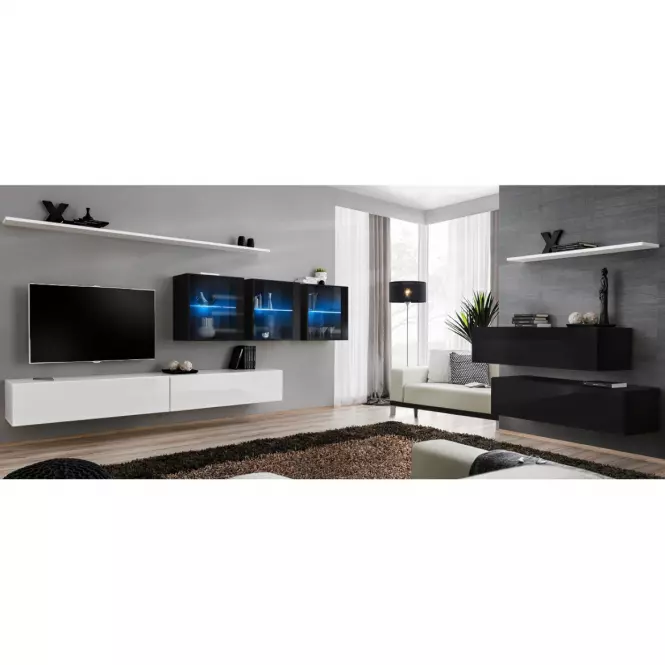 Obývacia stena Switch XVII Sklo +LED  Biely/čierna