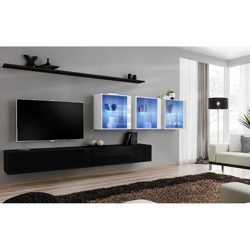 Obývacia stena Switch XVII Sklo +LED  čierna/Biely