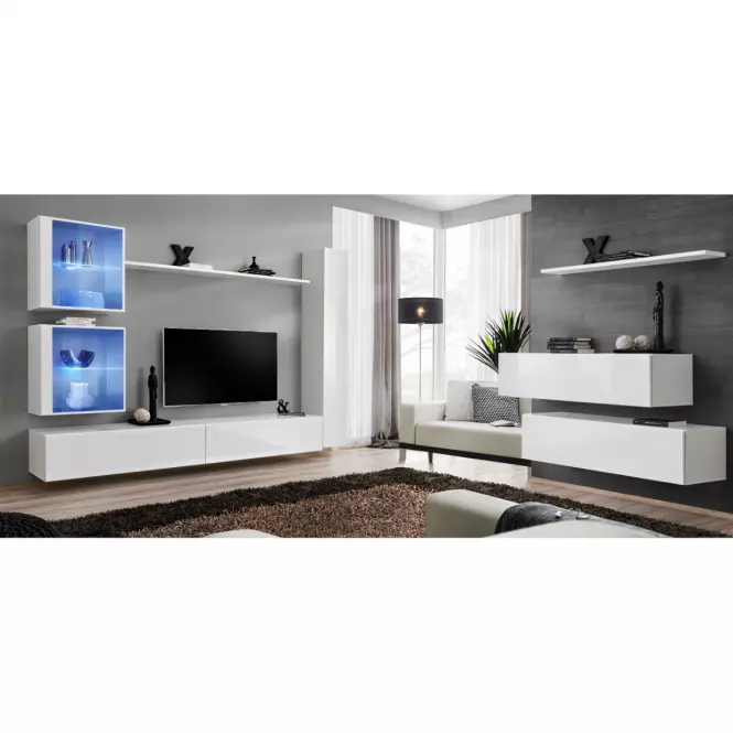 Obývacia stena Switch XVIII Sklo +LED Biely
