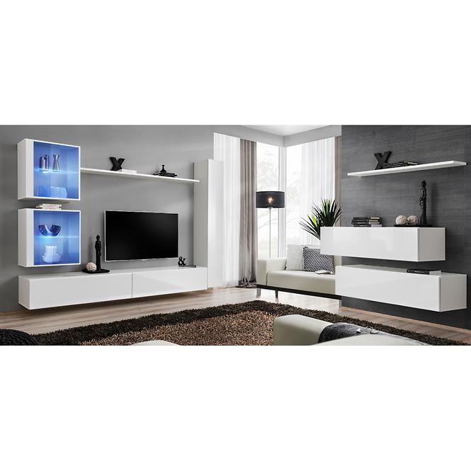 Obývacia stena Switch XVIII Sklo +LED Biely