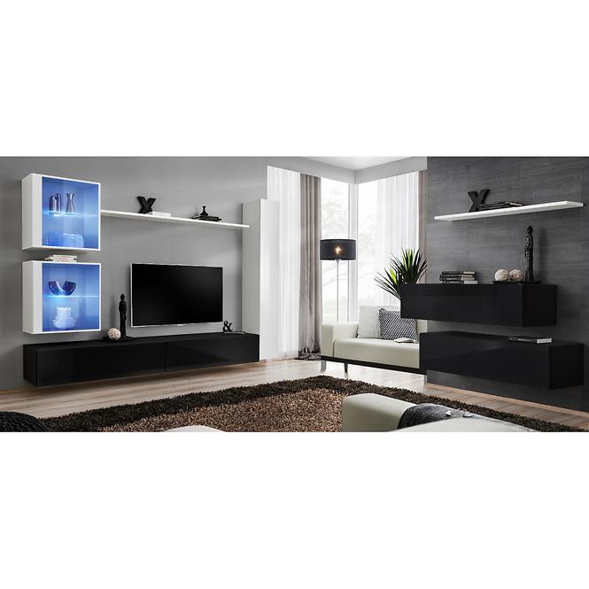 Obývacia stena Switch XVIII Sklo +LED Biely/čierna