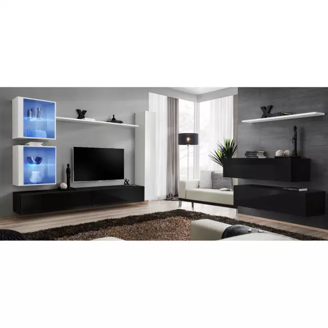 Obývacia stena Switch XVIII Sklo +LED Biely/čierna,3