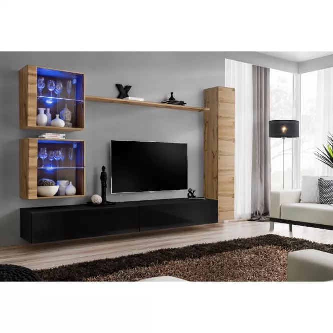 Obývacia stena Switch XVIII Sklo +LED Wotan/čierna