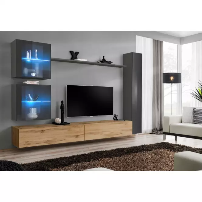Obývacia stena Switch XVIII Sklo +LED Grafit/Wotan