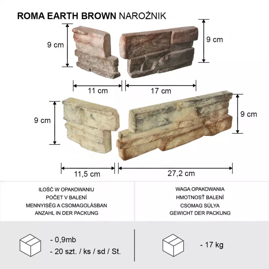 Betónový obkladový kameň Roma Earth Brown Rohový