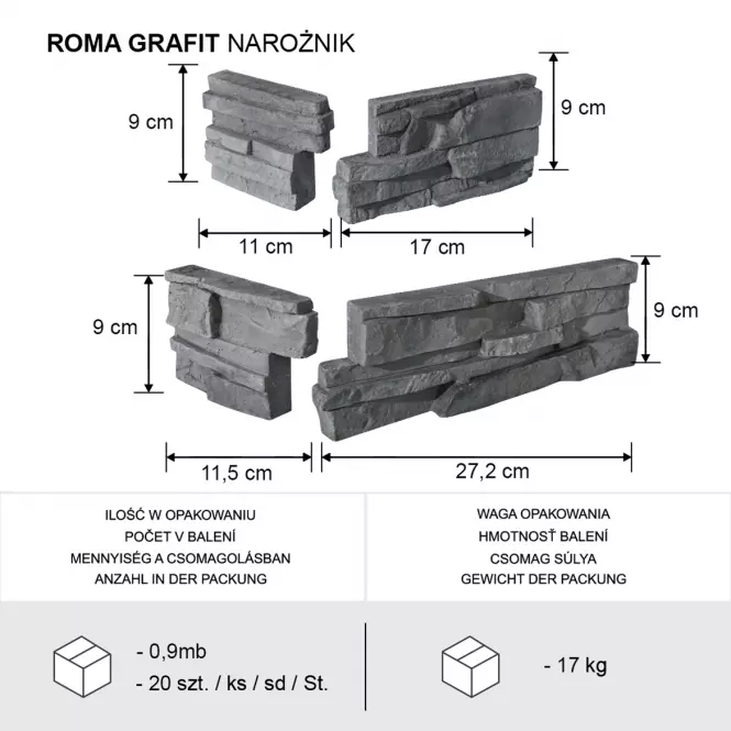 Betónový obkladový kameň Roma Grafit rohový
