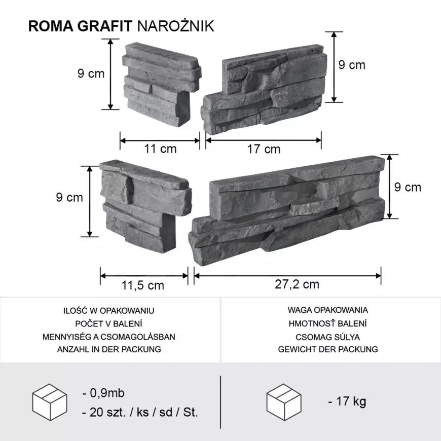 Betónový obkladový kameň Roma Grafit rohový