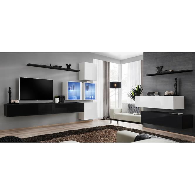 Obývacia stena Switch XIX Sklo +LED  čierna/Biely