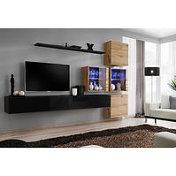 Obývacia stena Switch XIX Sklo +LED čierna/Wotan Obývacia stena Switch XIX Sklo +LED čierna/Wotan