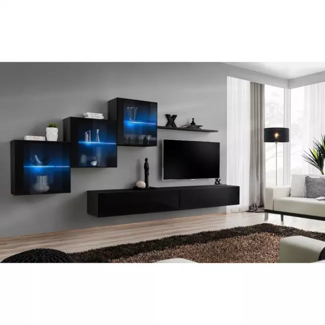 Obývacia stena Switch XIX Sklo +LED čierna