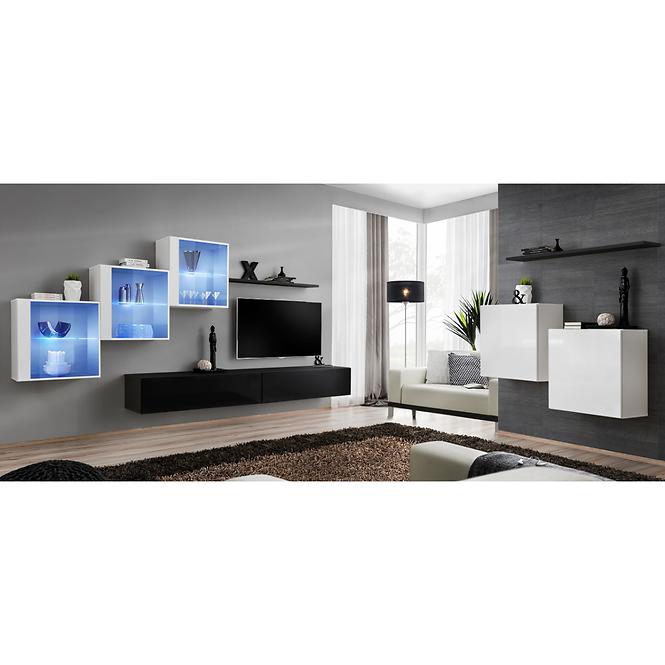 Obývacia stena Switch XIX Sklo +LED Biely/čierna