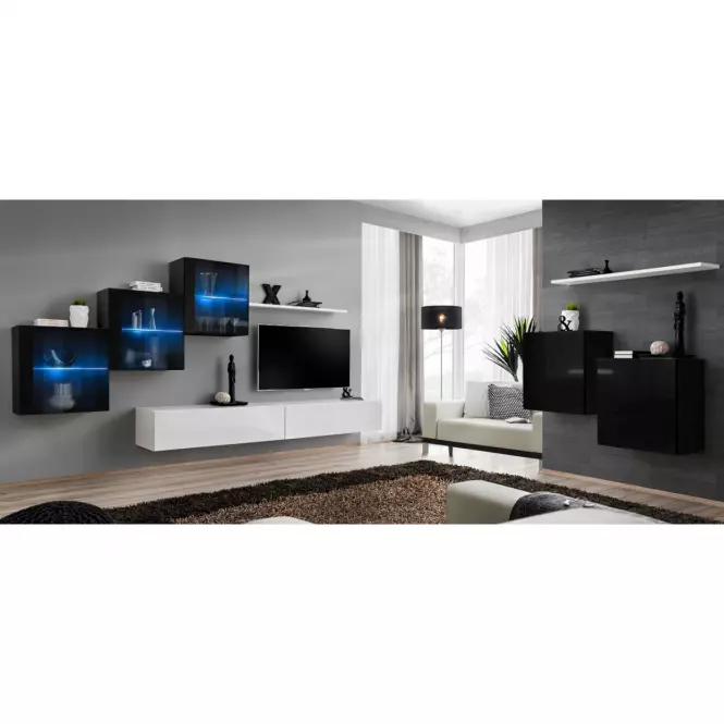 Obývacia stena Switch XIX Sklo +LED čierna/Biely