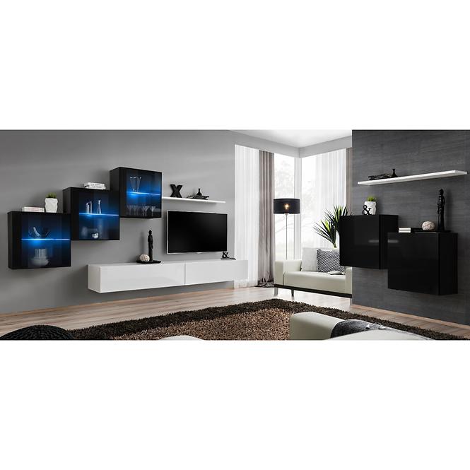 Obývacia stena Switch XIX Sklo +LED čierna/Biely