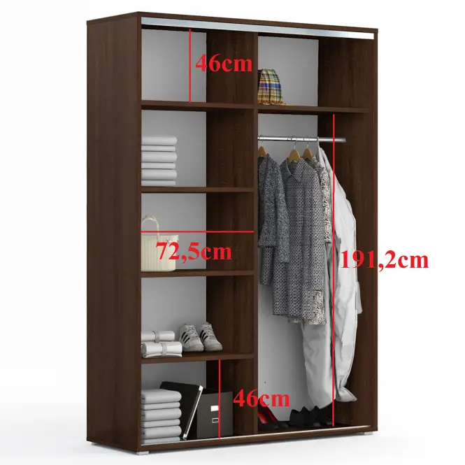 Skriňa s posuvnými dverami Wiktoria 150 cm so zrkadlom – čokoláda, dvojdverová