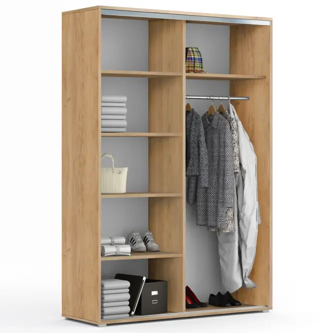 Skriňa s posuvnými dverami Emilia 150 cm so zrkadlom – craft zlatý/biela, dvojdverová,3