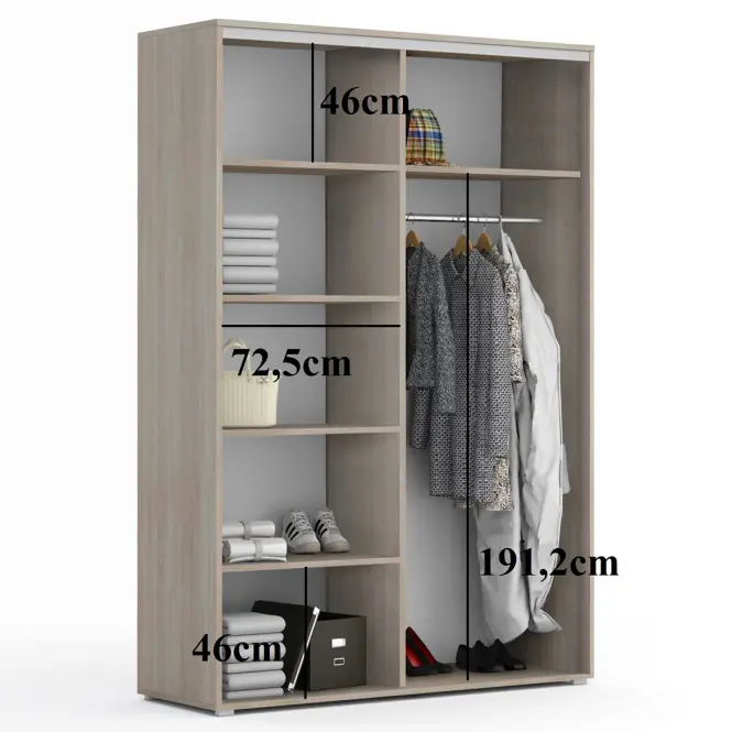 Skriňa s posuvnými dverami Pola 150 cm so zrkadlom – sonoma, dvojdverová